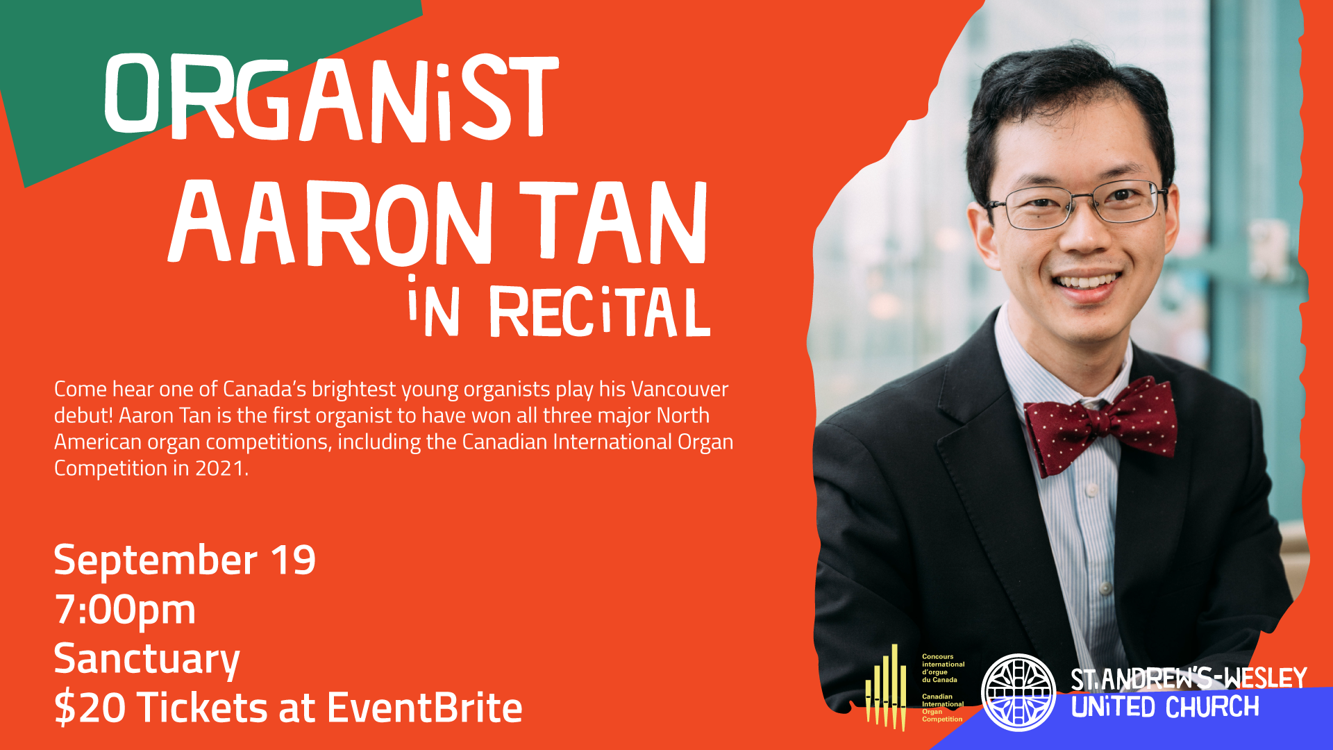 Organist Aaron Tan in Concert @ St. Andrew's-Wesley United Church