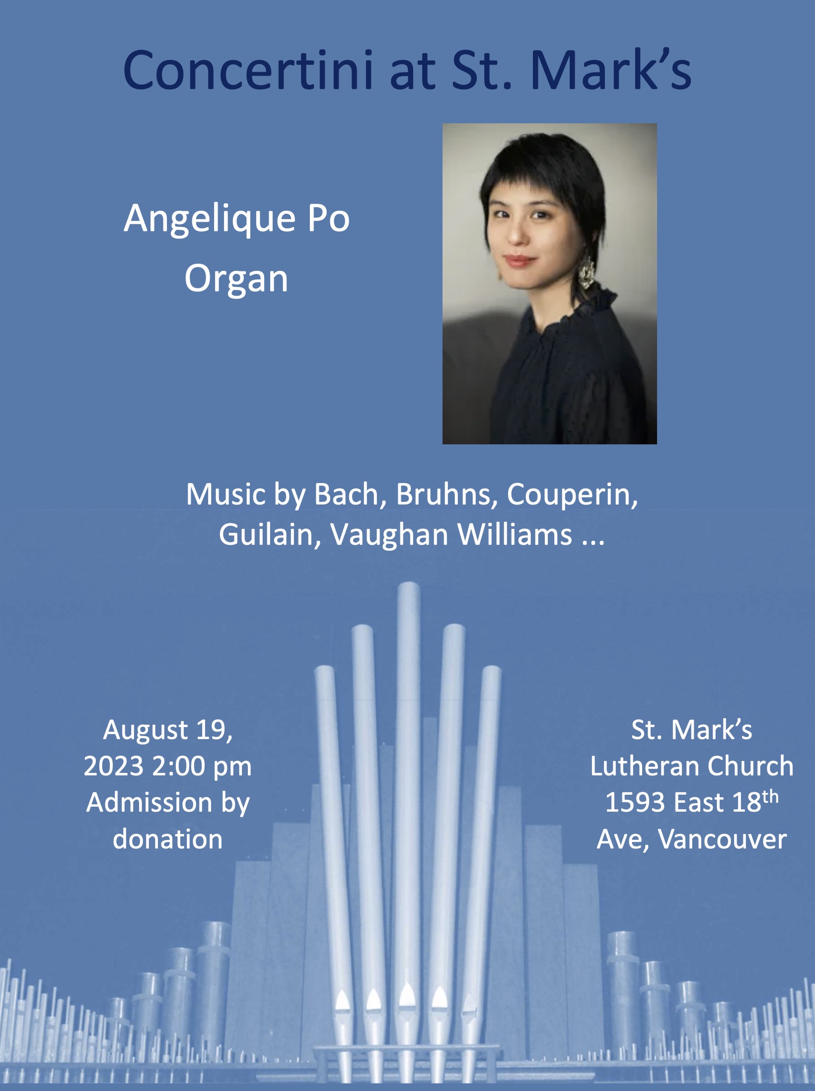 Organ Concertini at St. Mark’s: Organ Recital by Angelique Po @ St. Mark's Evangelical Lutheran Church