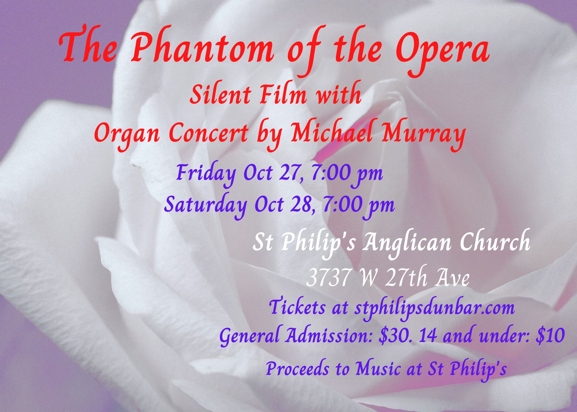 The Phantom of the Opera, Silent Movie with Organ Concert @ St. Philip's Anglican Church