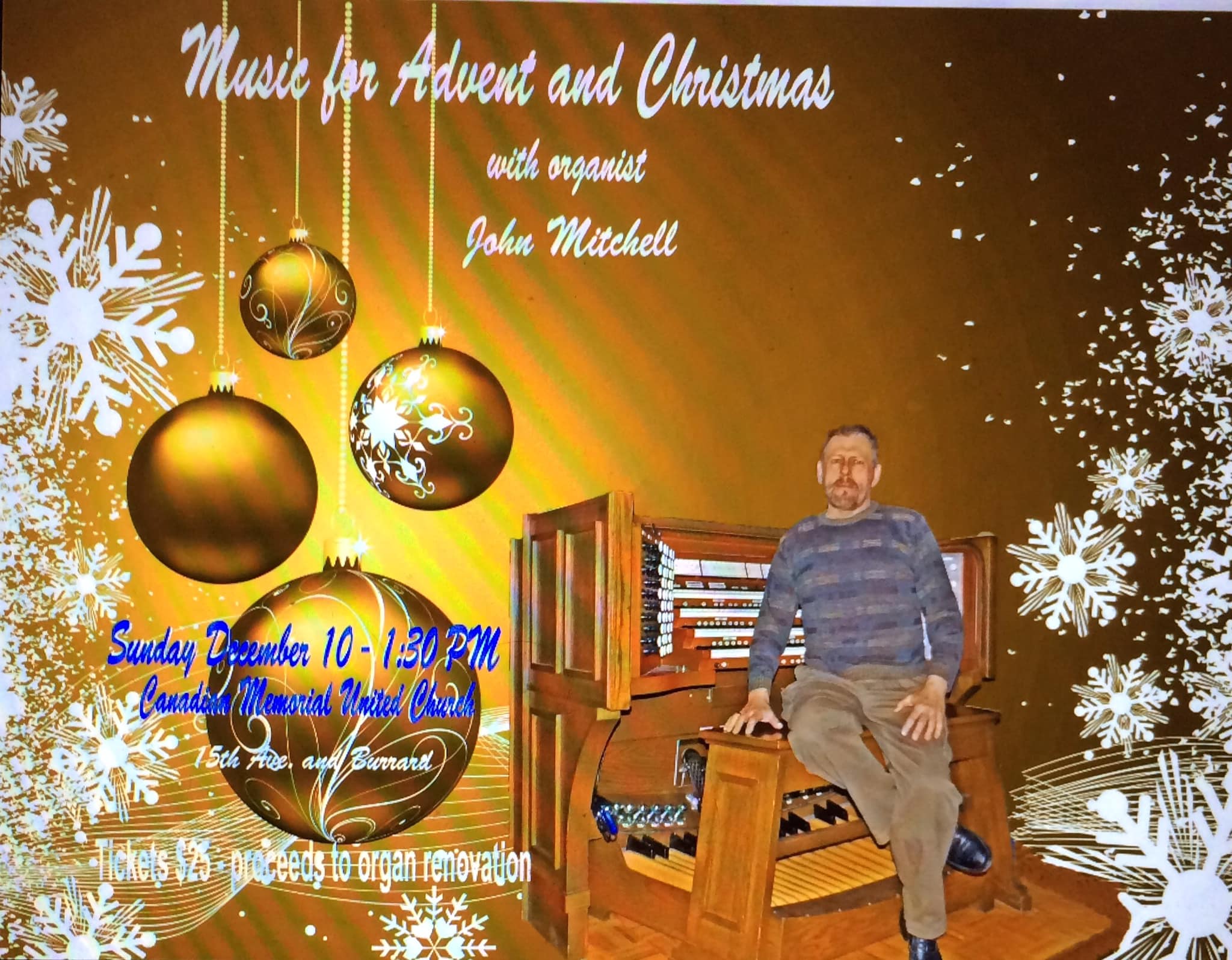 Advent and Christmas Organ Recital with John Mitchell @ Canadian Memorial United Church